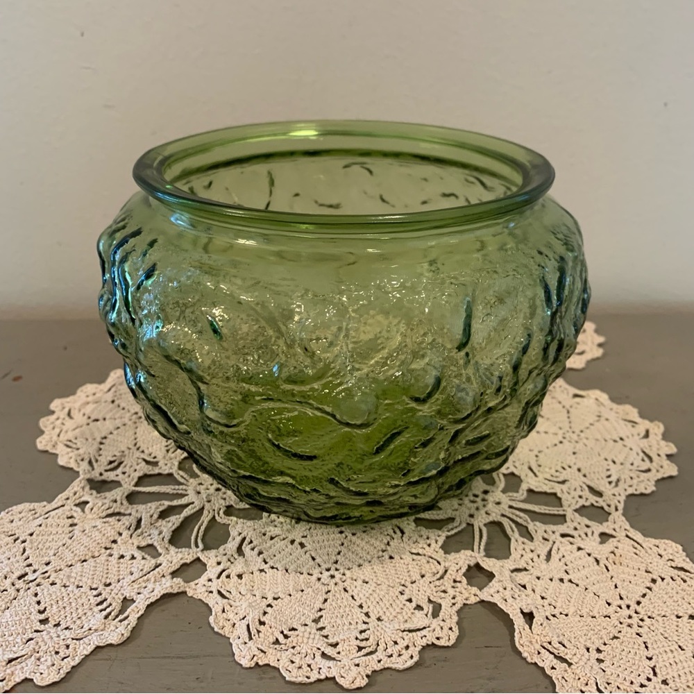 VTG E.O. Brody Co Green Crinkle Glass Planter Bowl